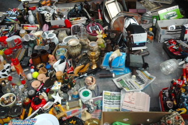 stuff on flea market table